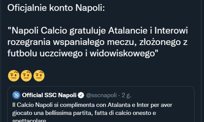 TWEET Napoli po meczu Atalanta 0-0 Inter! :D